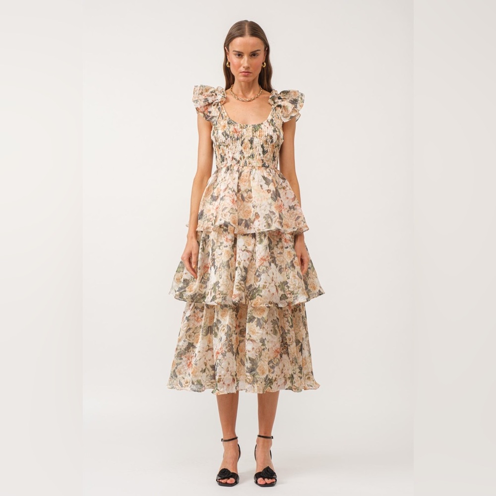 Sofie the Label Forever & Always Organza Floral Midi Dress Size Small